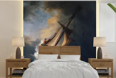 Produktbild von MuchoWow® Fototapete für Wohnzimmer oder Schlafzimmer Wandtapete Vinyl Motivtapete Der Sturm auf dem See Genezareth - Rembrandt van Rijn - 240x240 cm - Schlafzimmer-Tapete