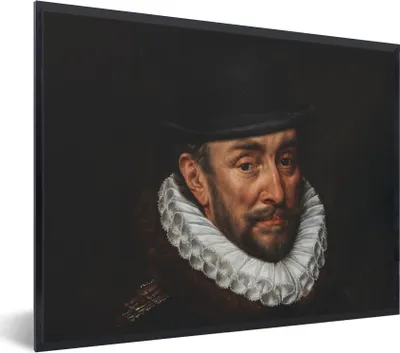 Produktbild von MuchoWow® Gerahmtes Poster Wilhelm von Oranien - Adriaen Thomasz - Hut 40x30 cm - Poster mit Schwarzem Bilderrahmen Wandposter Rahmen Foto Bilder - Kunstposter - Wanddekorationen
