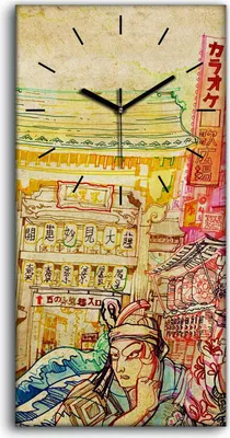 Produktbild von Wohnzimmer-Bild Leinwand Uhr Quarz 30x60 Japanische Kunst und Kulturzeichnung - schwarze Hände