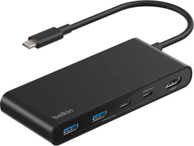 Image de Belkin Connect, USB Type-C, HDMI, USB 2.0 Type-A, USB 3.2 Gen 1 (3.1 Gen 1) Type-C, MicroSD (TransFlash), SD, noir, câble rond, 0,2 m