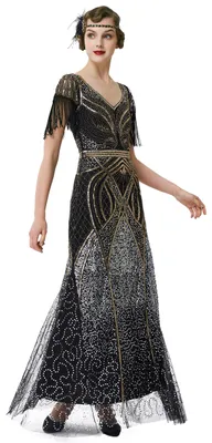 Produktbild von BABEYOND Damen Flapper Kleid 1920er Jahre V-Ausschnitt Abendkleid Pailletten Per