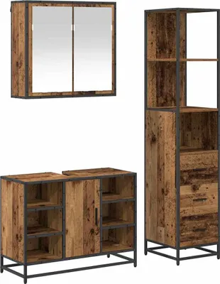 Immagine prodotto di vidaXL Set di mobili da bagno, 3 pezzi, legno di recupero, 80 x 33 x 60 cm