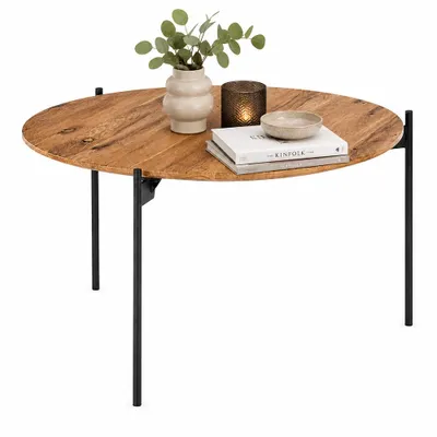 Produktbild von Couchtisch B 55 x H 33 x T 55 cm ASSUAN – Massivholz mit schwarzem Metallgestell