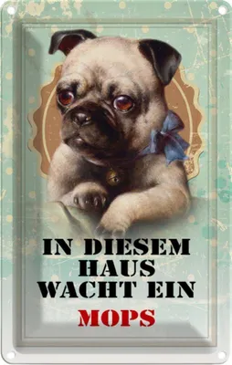 Produktbild von vianmo Blechschild 18x12 cm Hund in diesem Haus wacht ein Mops Tier Haustier