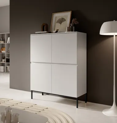 Produktbild von Selsey Highboard Bemmi - Hochkommode 4-türig, Weiß mit schwarzen Beinen, 100 cm