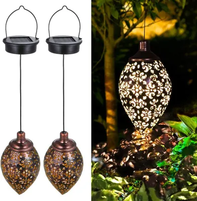 Produktbild von 【2 Pack】Solarlaterne für Außen, Tomshine Solar Hängeleuchte, Solarlampe IP44 Wasserdicht Auto Ein / Aus, Solar Gartenlaterne für Patio Innenhöfe Rasenflächen Balkone Terrasse Gartendekoleuchten