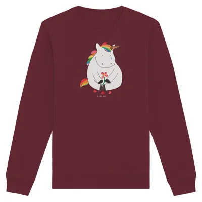 Produktbild von Mr. & Mrs. Panda Bio Baumwoll Pullover Einhorn Traurig Größe M - Burgundy - Geschenk, Sweater, Liebe, Pulli, Sweatshirt, Unicorn, Blume, Glitzer, Einhörner, Freunde