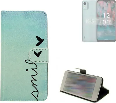 Produktbild von K-S-Trade Schutz Hülle Handy Hülle kompatibel mit Nokia C12 Plus Hülle Handyhülle cover bookstyle Etui Handyhülle “smile“ türkis