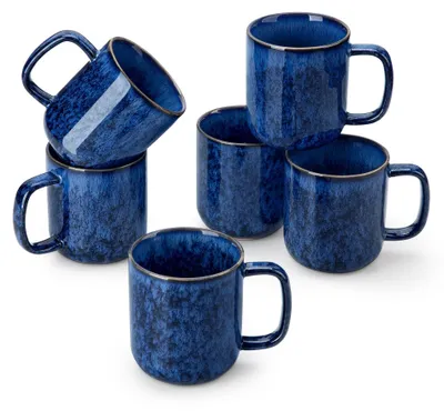 Image de Ensemble de 6 tasses à café en céramique, capacité de 350 ml, couleur bleue
