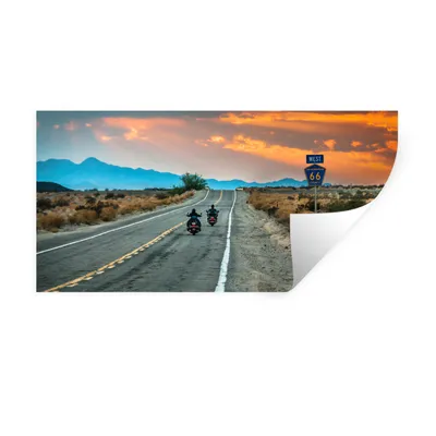 Produktbild von MuchoWow® Wandtattoo Wandsticker Wandaufkleber Zwei Motorräder auf der Route 66 160x80 cm Selbstklebend und Repositionierbar - Sticker - Dekorfolie