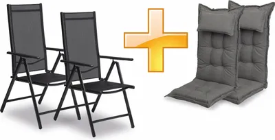 Produktbild von sunnypillow 2er Set Gartenstühle und Gartenstuhlauflagen Hochlehner | 120x50x9 cm Hochlehner Auflage wasserdicht UV-lichtecht |Grau