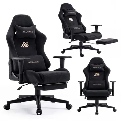 Produktbild von CRELIV -Ergonomischer Gamingstuhl aus Samt mit Massage-Lendenstütze, Fußstütze, 4D-Armlehnen, höhenverstellbar, bis 200 kg, Schwarz