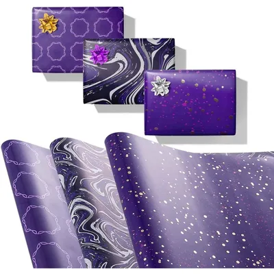 Productafbeelding van Cadeaupapier, paars marmerpatroon, 3 rollen, 43x300 cm