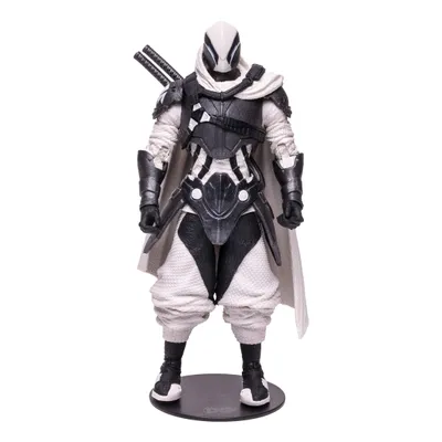 A full-body shot of an action figure standing on a black display base against a white background.