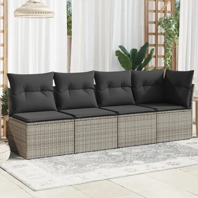 Produktbild von ZMH Gartensofa mit Kissen 4-Sitzer Grau Poly Rattan