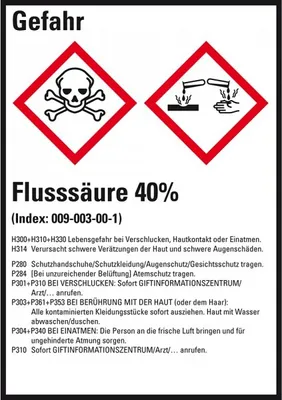 Produktbild von Dreifke® Aufkleber I GHS-Etikett Flusssäure 40%, GefStoffV/GHS/CLP, Folie, 52...