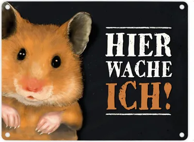 Produktbild von Metallschild mit Hamster Motiv und Spruch: Hier wache ich! Metallschild