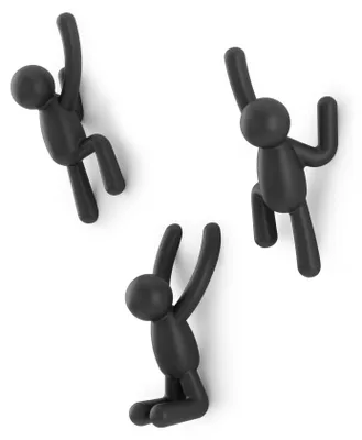 Produktbild von Buddy Hooks – Dekorative Wandhaken für Garderoben, Jacken, Schals, Taschen, Rucksäcke, Handtücher u. v. m., 3er-Set, schwarz