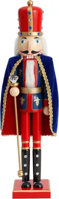 Productafbeelding van XL Extra grote houten kerst-notenkraker - Soldatenkoning - 90 cm - Feestelijk rood en blauw - Handgemaakt grenenhout