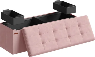 Produktbild von SONGMICS Sitzbank mit Stauraum, klappbare Sitztruhe, 2 extra Aufbewahrungsboxen, 38 x 110 x 38 cm, bis 300 kg belastbar, pastellrosa