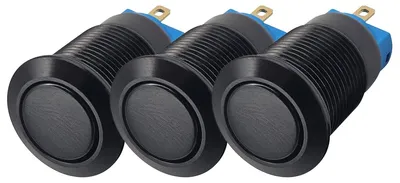 Productafbeelding van ProRide Pulsschakelaar OFF-(ON) - 12V/5A - Inbouw-Ø12mm - Zwart - 3 Stuks