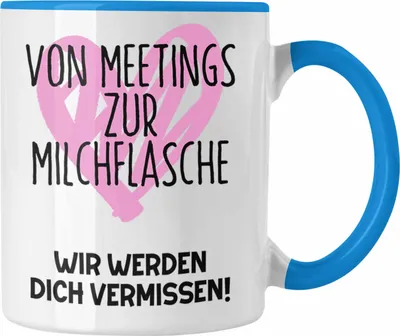Produktbild von Trendation - Mutterschutz Geschenk Kollegin Tasse Abschied Werdende Mama Abschiedsgeschenk Arbeitskollegin Von Meetings Zur Milchflasche (Blau)