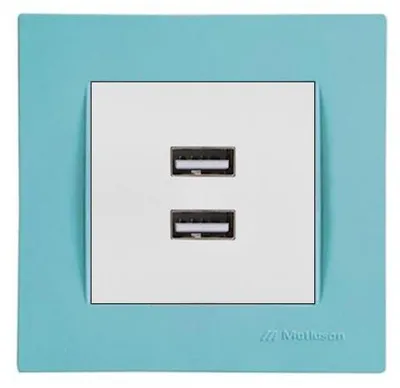 Produktbild von 2-fach USB-Ladesteckdose Weiß Unterputz inkl. hellblauem Rahmen Rita