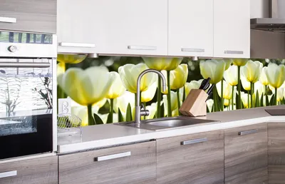 Produktbild von Küchenrückwand Folie selbstklebend WEIßE TULPEN 260 x 60 cm - Klebefolie - Dekofolie - Spritzschutz für Küche -