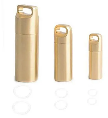 Image de Boîte à pilules étanche, en métal, dorée, lot de 3, portable, porte-clés