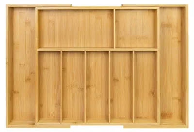 Bambus-Besteckladen-Organizer, ausziehbar, 7–9 Fächer, natur