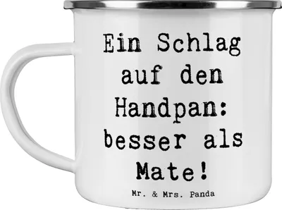 Produktbild von Mr. & Mrs. Panda Pott Spruch Handpan Zauber - Weiß - Geschenk, Meditation, Klangschalen, Teetasse, Musiker, Emaille Tasse, Kreatives Musizieren, Emailletasse, Instrument