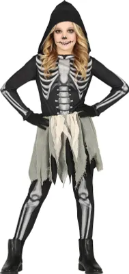 Immagine prodotto di Costume da Scheletro Mostro Robe Notte di Halloween Spaventoso Cappuccio Fantasma Spaventoso Cappotto Lungo Inquietante Festa Festiva Magia Oscura Horror Party Horror Skellett, Taglia: 128/134 Colore: Nero