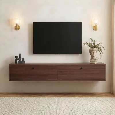 Image de CALICOSY - Meuble TV suspendu 2 abattants L160 cm - ROY