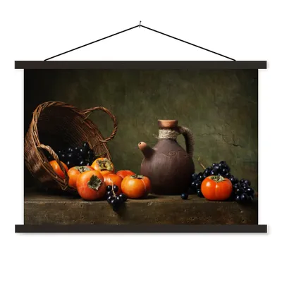 Produktbild von MuchoWow® Textilposter Rustikal - Obst - Korb - Stilleben 150x100 cm mit schwarzem Rahmen - Schlafzimmer