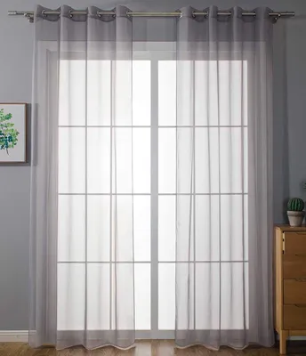 2er Set Ösenvorhänge Transparent Uni, Grau, 245x140 cm