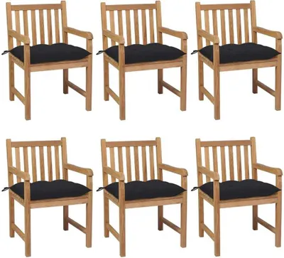 Produktbild von Gartenstühle 6 Stk. mit Schwarzen Kissen Massivholz Teak