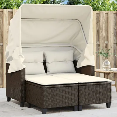 Produktbild von Design Gartensofa 2-Sitzer mit Dach und Hockern Braun Poly Rattan, Gartensofas 2024 Neu
