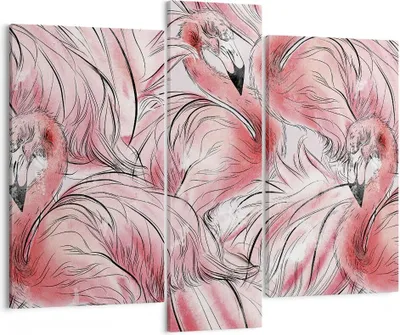 Produktbild von Bild auf Leinwand - Leinwandbild - 3 Teile - Flamingo Pink Exotik - 95x80cm - Wand Bild - Wanddeko - Wandbilder - Leinwanddruck - Bilder - Wanddekoration - Leinwand bilder - Wandbild - CB95x80-5070