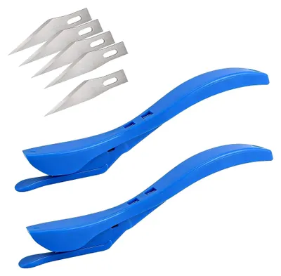 Produktbild von 2 Stück Geschenkpapier-Schneider mit 5 Ersatzklingen, Sicherheitsmesser und Schneidewerkzeug für präzises Basteln (Blau)