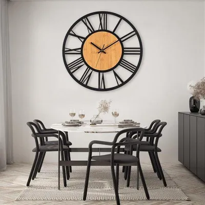 Produktbild von Retro Wanduhr in Holzoptik 50 cm mit römischen Ziffern - Stille, batteriebetriebene, nicht tickende Wanduhr für Wohnzimmer, Schlafzimmer, Büro