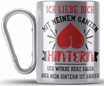 Produktbild von Trendation -  Edelstahl Tasse Karabiner für Freund Geschenk mit Sprüchen Valentinstag Karabiner Edelstahl Tasse Karabiner Edelstahl Spruch Liebe (Silber)