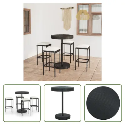 Produktbild von The Living Store 5-tlg. Gartenbar-Set mit Kissen Poly Rattan Schwarz