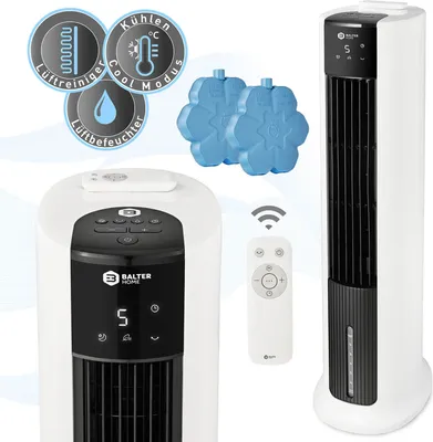 Produktbild von Balter VT-05 4in1 Turmventilator, Ventilator mit Wasserkühlung, Luftkühler, Luftbefeuchter, Luftreiniger, Fernbedienung, Timer, 7L, 65 Watt, leise