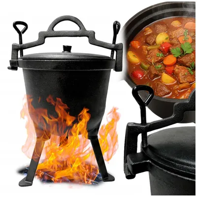 Produktbild von Dutch Oven - Gusseisen Kessel 10 L - mit Füßen und Henkel - Outdoor Gulaschtopf