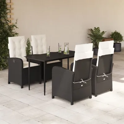 Produktbild von The Living Store 5-tlg. Garten-Essgruppe mit Kissen Schwarz Poly Rattan