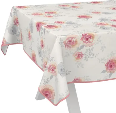 Produktbild von Tischdecke Floral Rosen Beige Rosa 100x140cm mit Band-Kante Wachstuch abwaschbar