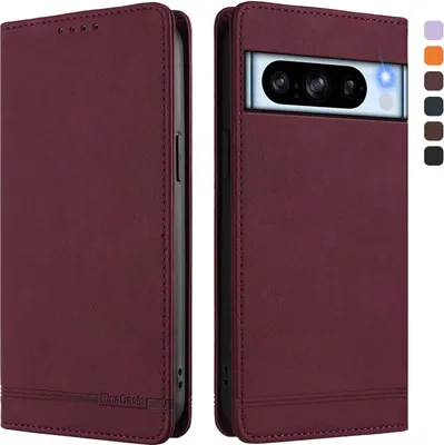 Image de Étui pour Google Pixel 8 Pro, étui rétro en cuirPolyuréthaneavec support et fentes pour cartes Rouge