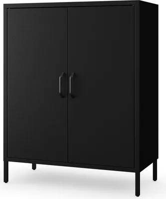 Produktbild von Jan Nowak Kommode mit Doppeltür VITO kleiner Schrank Magnetverschluss verstellbare Einlegeböden Metall Wohnzimmer 80 x 101,5 x 40 cm, Schwarz