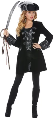 Produktbild von Mantel Luxuspiratin Pirat Rokoko Barock schwarz silber, Groesse:44