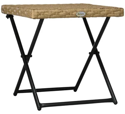 Produktbild von Outsunny Beistelltisch Gartentisch Klapptisch klappbar Polyrattan Natur